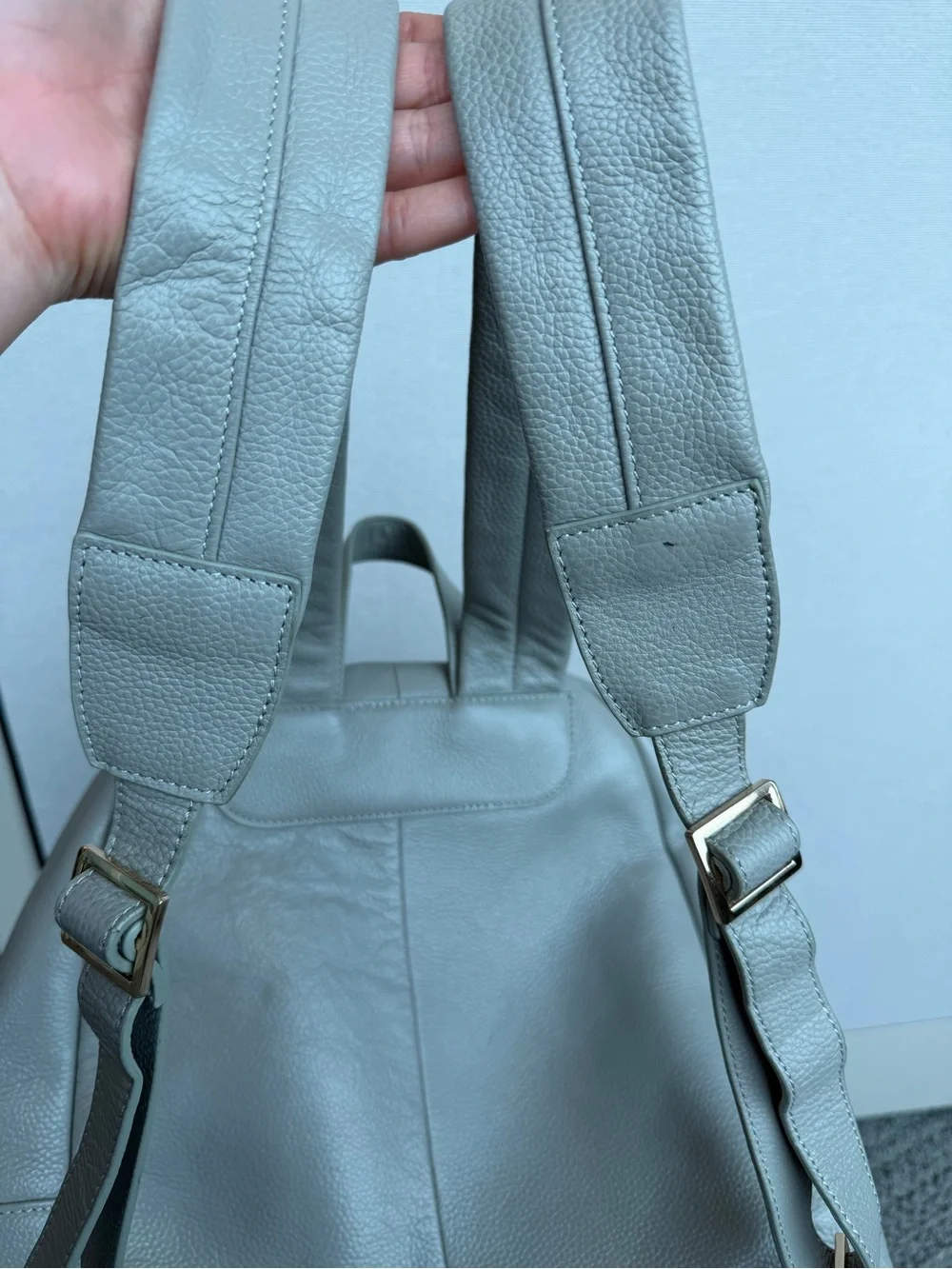 Light Gray Pleather Backpack - Minimal Women's Bag